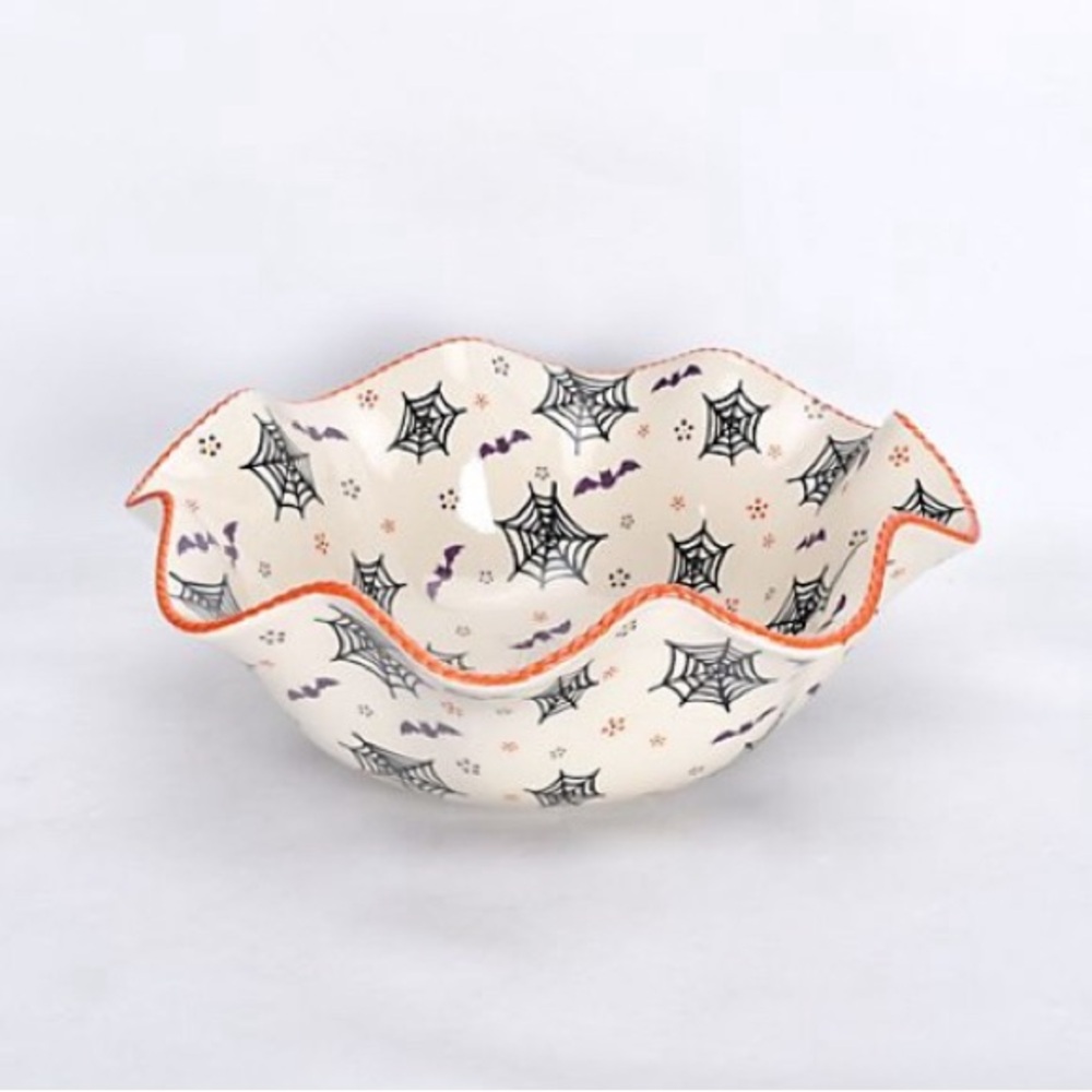 14” Temp-Tations Halloween Spooky BOOfetti Ruffled Edge 4 QT Ceramic Bowl HUGE - Picture 2 of 13